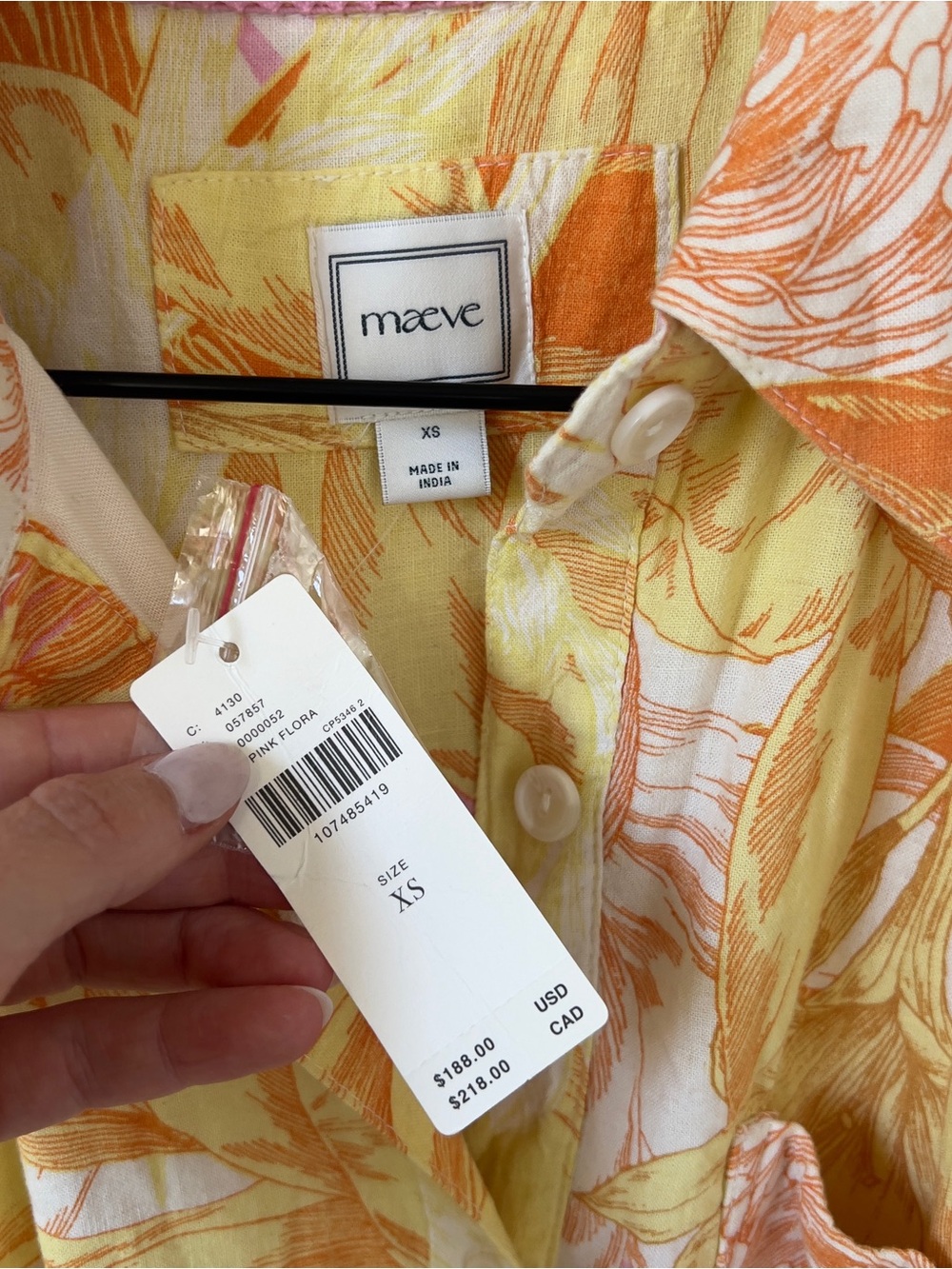Anthropologie Maeve Mona Linen Maxi Shirtdress Dress in Pink Floral NWT - Picture 6 of 6